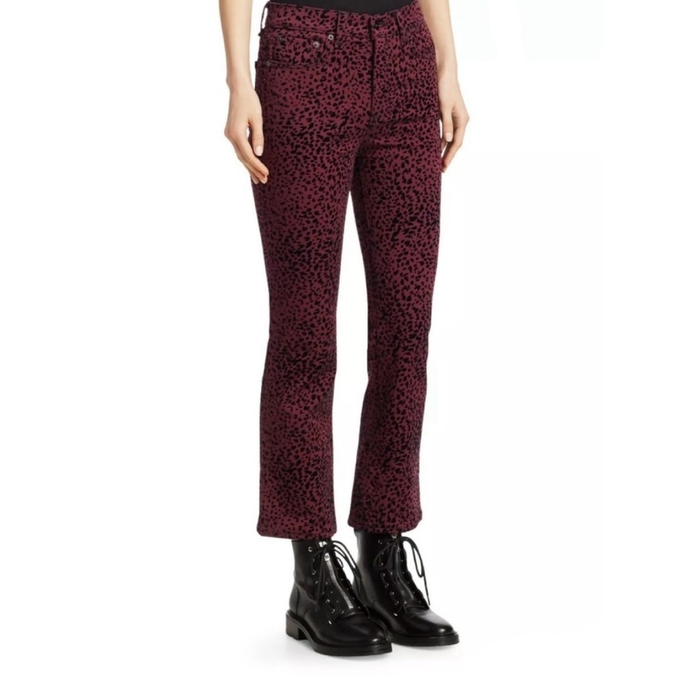 NWOT rag & bone Hana Cheetah Burgundy Cropped Bootcut Jeans size 25